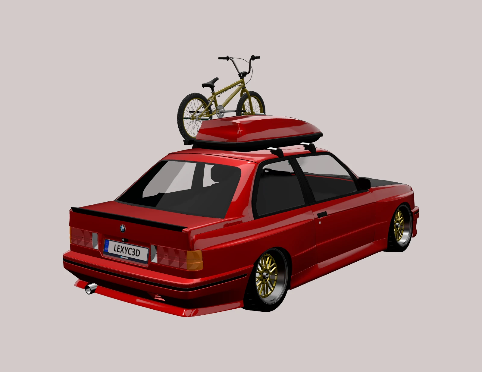 BMW M3 Coupé E30, rear three-quarter view (3D render)